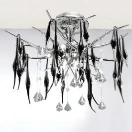 Diyas IL50412 Cygnet Polished Chrome/Black Glass/Crystal 12 Light Pendant Light
