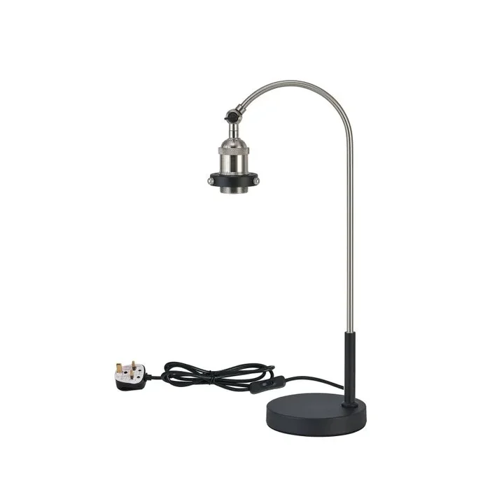 Dreifa Curved Over Arm Table Lamp Without Shade, 1 x E27, Satin Nickel/Black