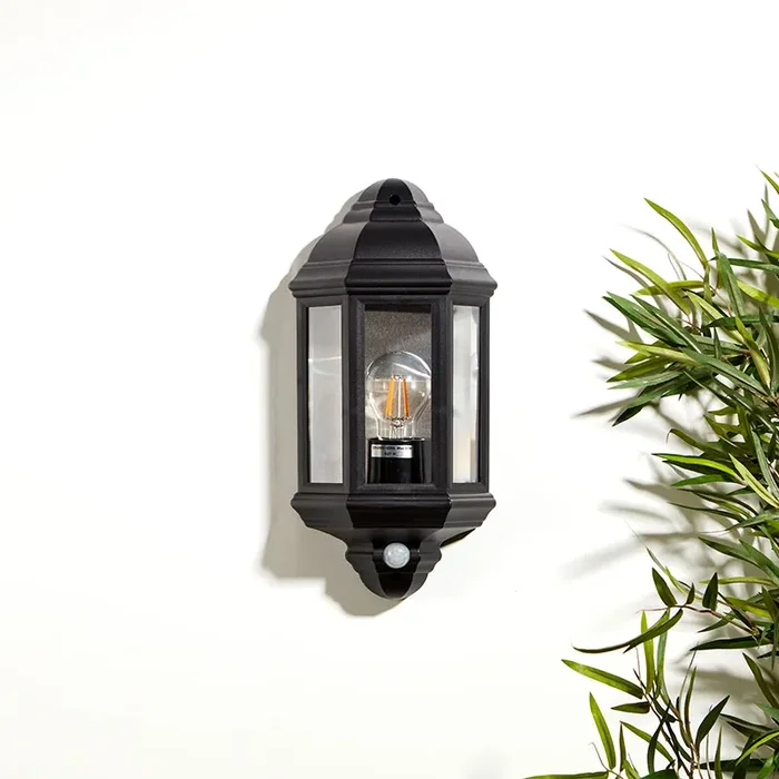 Edit Coastal Newquay Half Lantern Outdoor Wall Light with Dusk to Dawn Sensor – Black