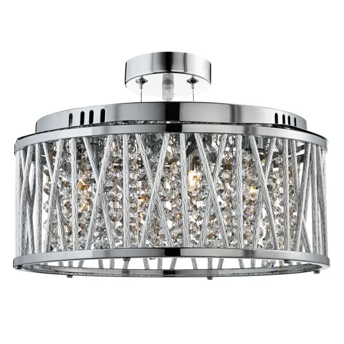 Elise 5 Light Ceiling Flush/Pendant, Chrome, Clear Crystal Button Drops, Aluminium Tubes Trim