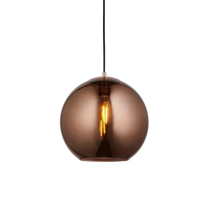 Endon Lighting 102930 Boli Indoor Pendant Light Copper mirrored glass & matt black paint Dimmable