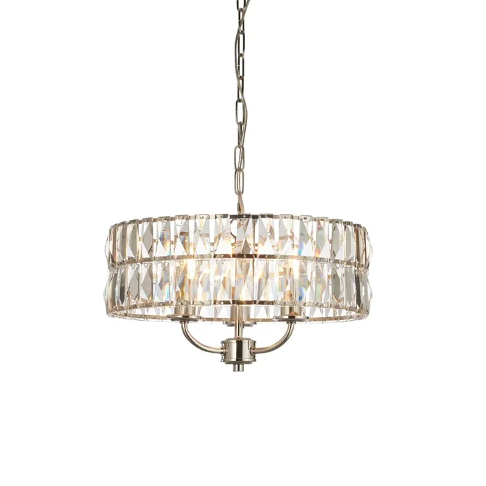 Endon Lighting 104466 Clifton Indoor Pendant Light Bright nickel plate & clear crystal glass Dimmable