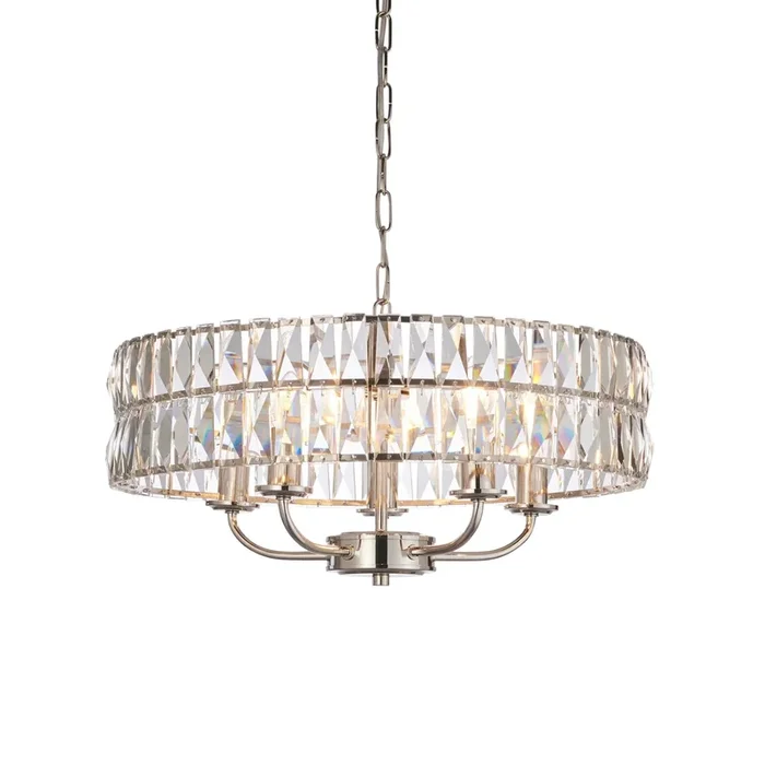 Endon Lighting 104467 Clifton Indoor Pendant Light Bright nickel plate & clear crystal glass Dimmable