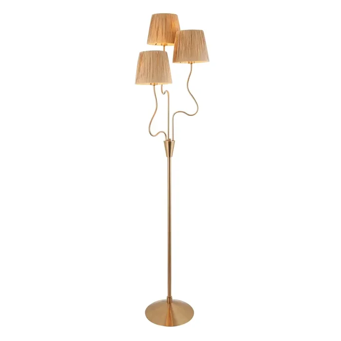 Endon Lighting 114222 Wriggle 3lt Floor Indoor light fitting Brushed aged brass plate & natural raffia