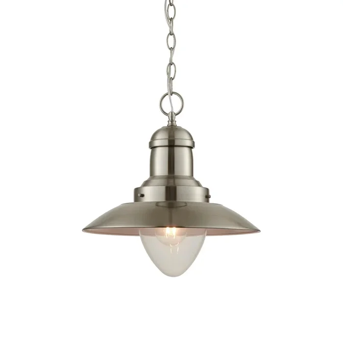 Endon Lighting 60799 Mendip Indoor Pendant Light Satin nickel plate & clear glass Dimmable