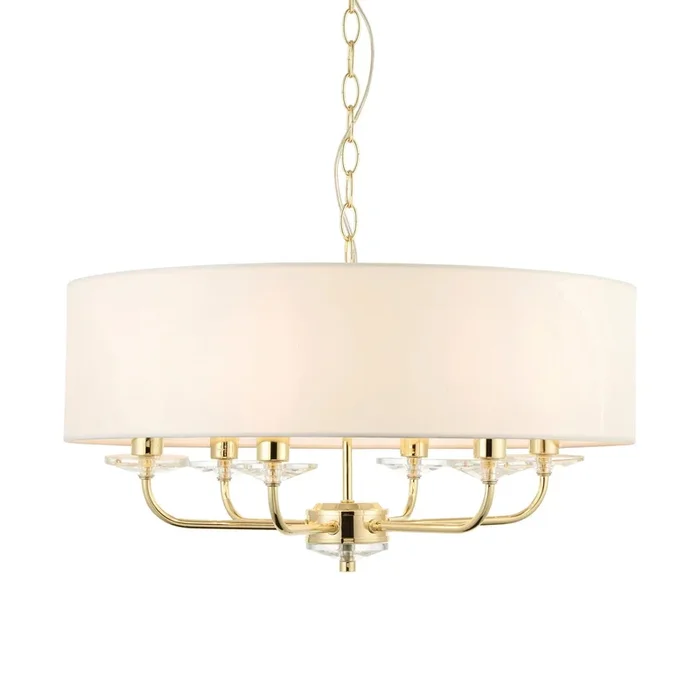 Endon Lighting 70561 Nixon Indoor Pendant Light Brass plate & vintage white fabric Dimmable