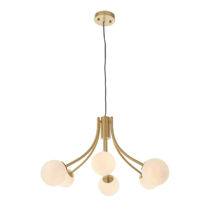 Endon Lighting 92217 Bloom Indoor Pendant Light Satin brass plate & opal glass Dimmable