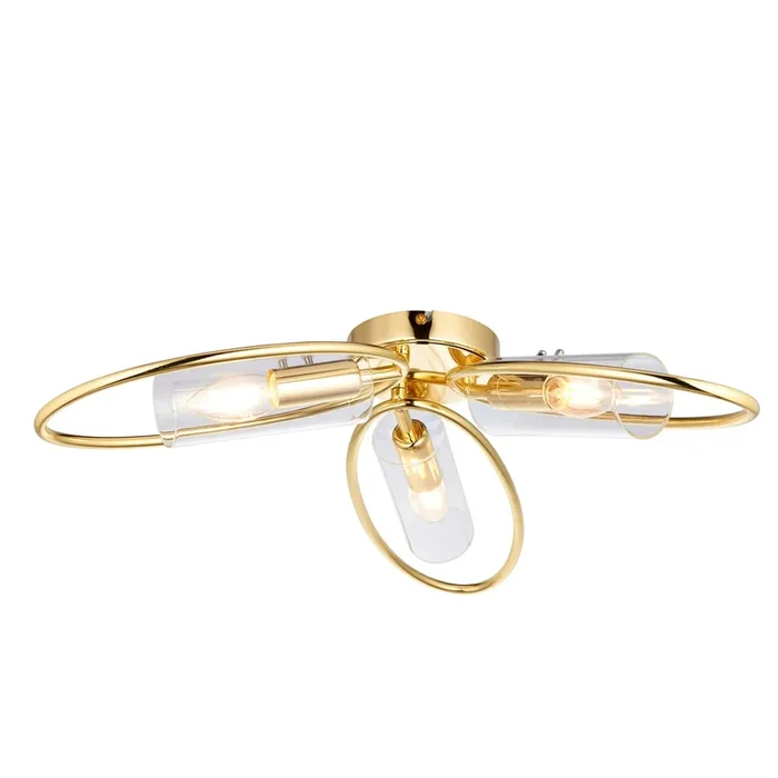 Endon Lighting 97228 Amari Indoor Semi flush Light Polished brass plate & clear glass Dimmable
