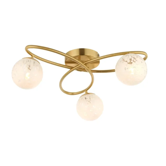 Endon Lighting 97231 Maye Indoor Semi flush Light Satin brass plate & white confetti glass Dimmable
