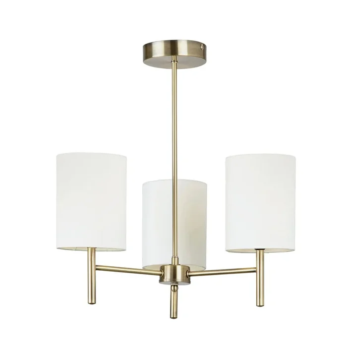 Endon Lighting BRIO-3AB Brio Indoor Semi flush Light Antique brass plate & cream fabric Dimmable
