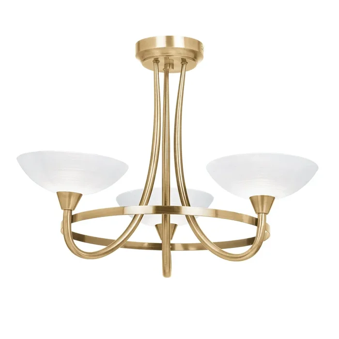 Endon Lighting CAGNEY-3AB Cagney Indoor Semi flush Light Antique brass plate & white glass Dimmable