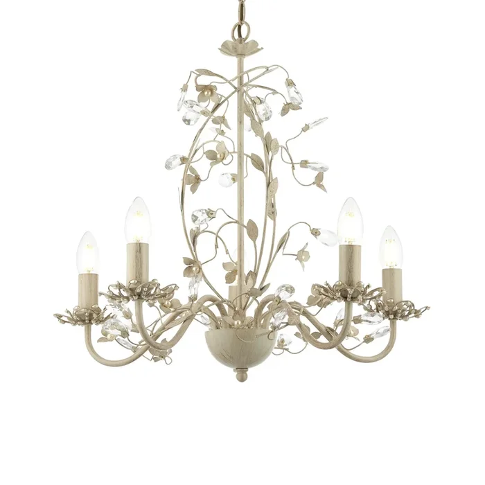 Endon Lighting LULLABY-5CR Lullaby Indoor Pendant Light Cream/br gold paint & clear/pearl acrylic Dimmable