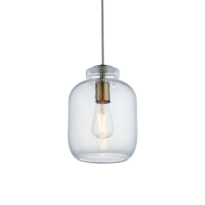 Endon Lyra Antique brass textured glass Pendant 106923