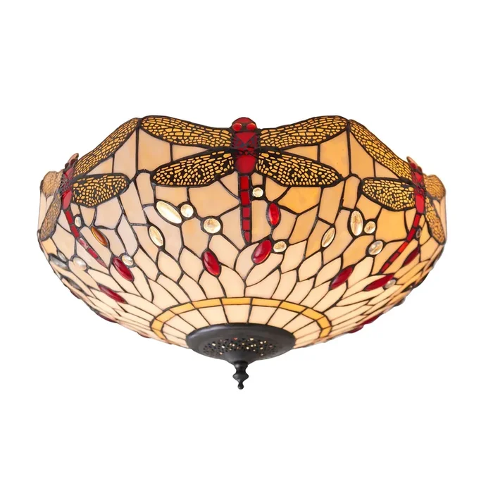 Endon Tiffany Lighting 70723 Indoor Flush Light Dragonfly beige Range 2 x 60W E27 GLS Dimmable