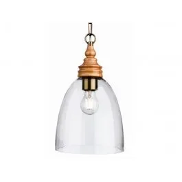 Firstlight Comet Traditional Style 220mm Pendant Light in Natural Wood and Clear Glass