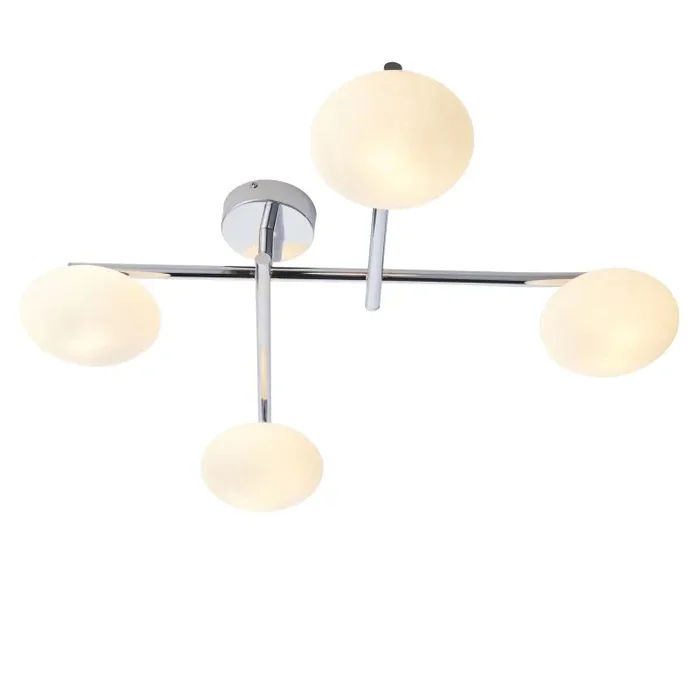 Fossa 4 Light G9 Bathroom IP44 Semi Flush Polished Chrome With Opal Glass