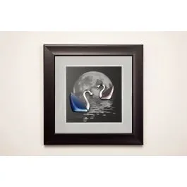 Framed Crystal Wall Art – Nature Moonlight Swans Black Frame Blue, Pink, Clear Crystal 30x30x3.2cm