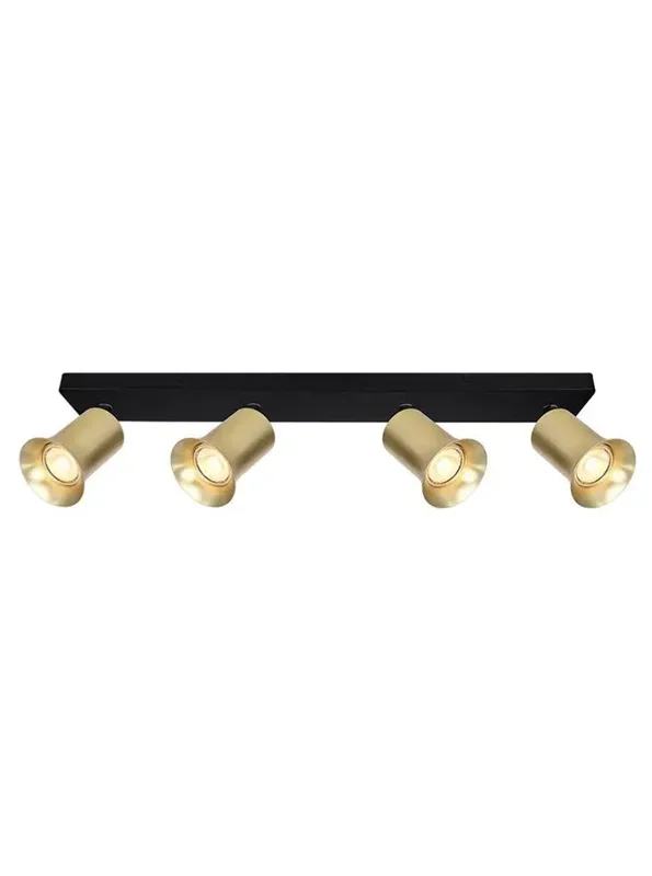 Franklite SPOT9154-102 Ceiling Flush Broadway 4lt Spotlight Matt Black with Satin Brass Sleeve
