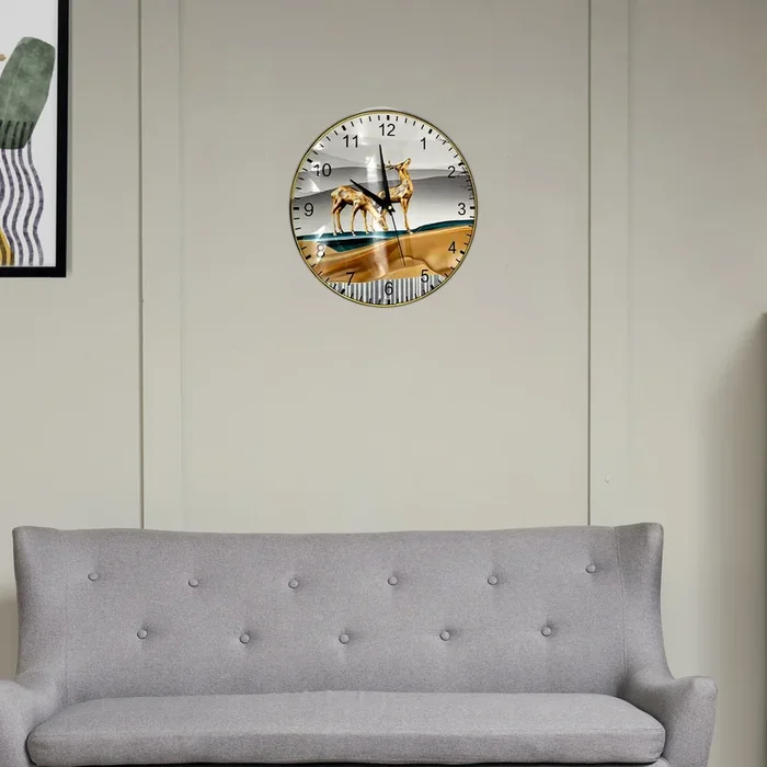 Golden Deer Painted Round Wall Clocks for Living Room Modern Design~5198