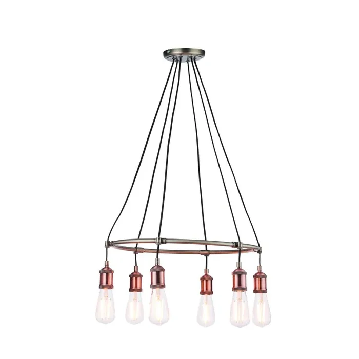 Hal 6 Light E27 Aged Pewter & Aged Copper Adjustable Ceiling Ring Light