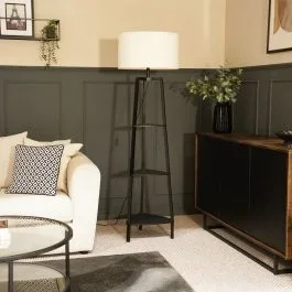 Hiru Matte Black Tripod Floor Lamp with Large Cream Boucle Shade