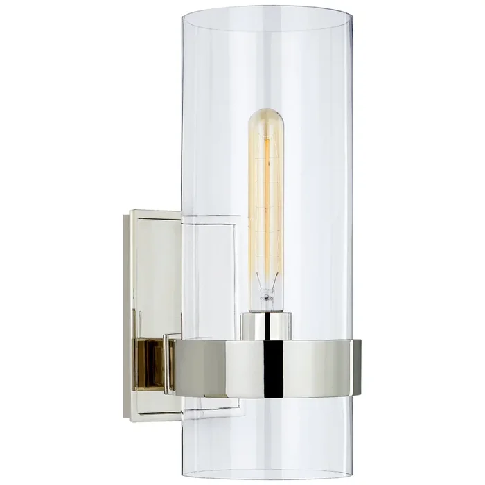 Ian K. Fowler Presidio Small Sconce in Polished Nickel with Clear Glass Wall Light W5″ x H14″S 2166PN-CG