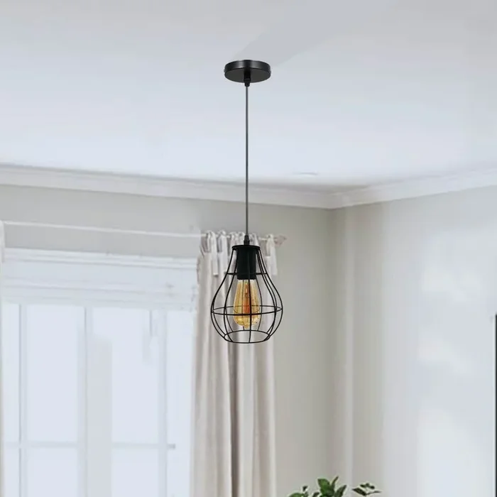 Industrial Black Wire Pendant Light Metal~3879