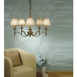 Interiors 1900 CA1SHB-CA1P5B New Classics Stanford Antique Brass 5Lt Pendant & Beige Shades