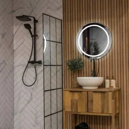 IP44 Round Bathroom Mirror with Touch Control LED Light and Demister Pad