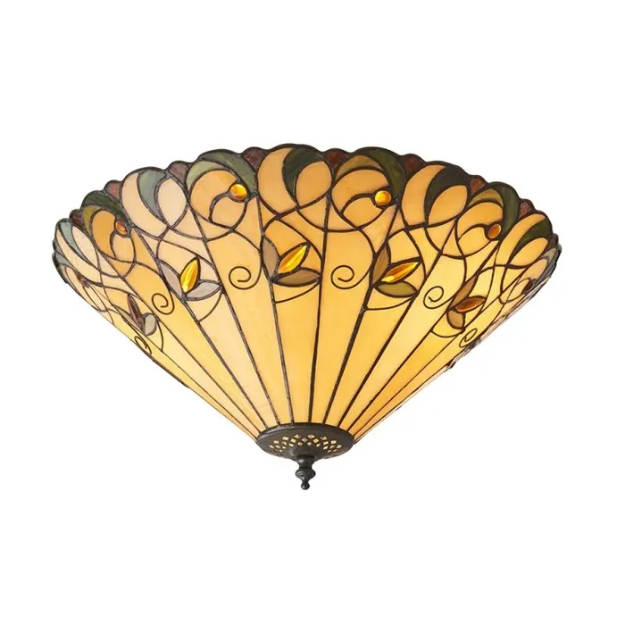 Jamelia 2 Light E27 Dark Bronze Medium Flush Fitting C/W Tiffany Shade