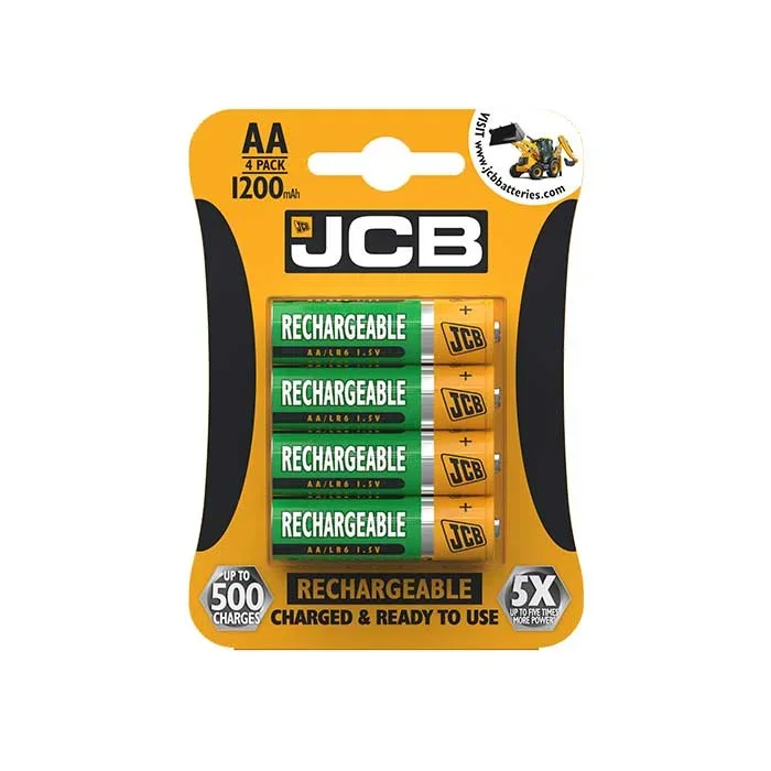 JCB AA Batteries – 1200mAh Rechargeable – 4 Pack