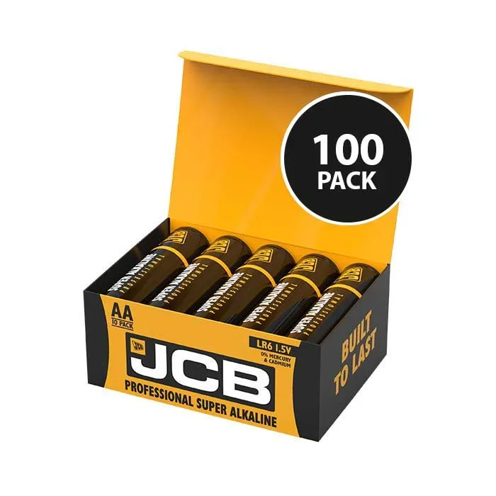 JCB Super Alkaline Industrial AA Batteries – 100 Pack