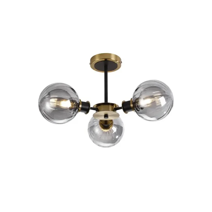 Jestero IP Semi Ceiling, 3 Light E14 IP44 With 15cm Round Segment Glass Shade, Brass, Smoke Plated & Satin Black