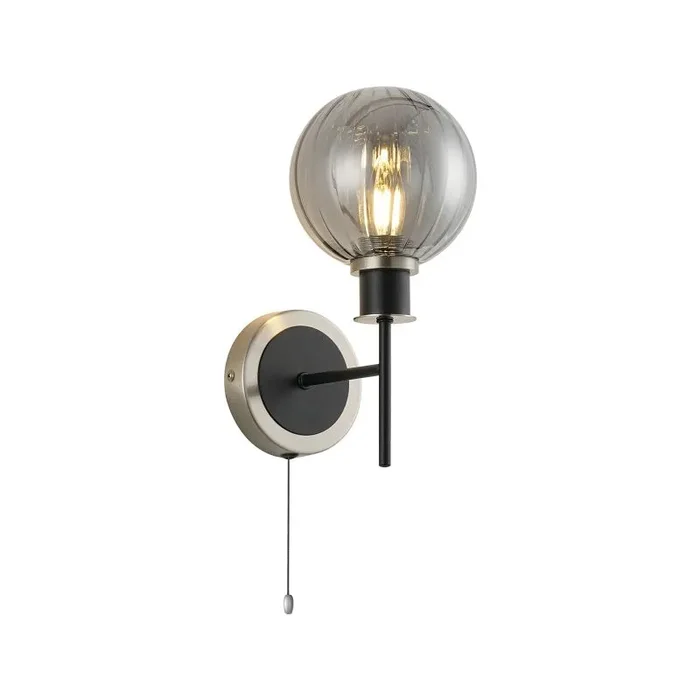Jestero IP Switched Wall Light, 1 Light E14 IP44 With 15cm Round Segment Glass Shade, Satin Nickel, Smoke Plated & Satin Black