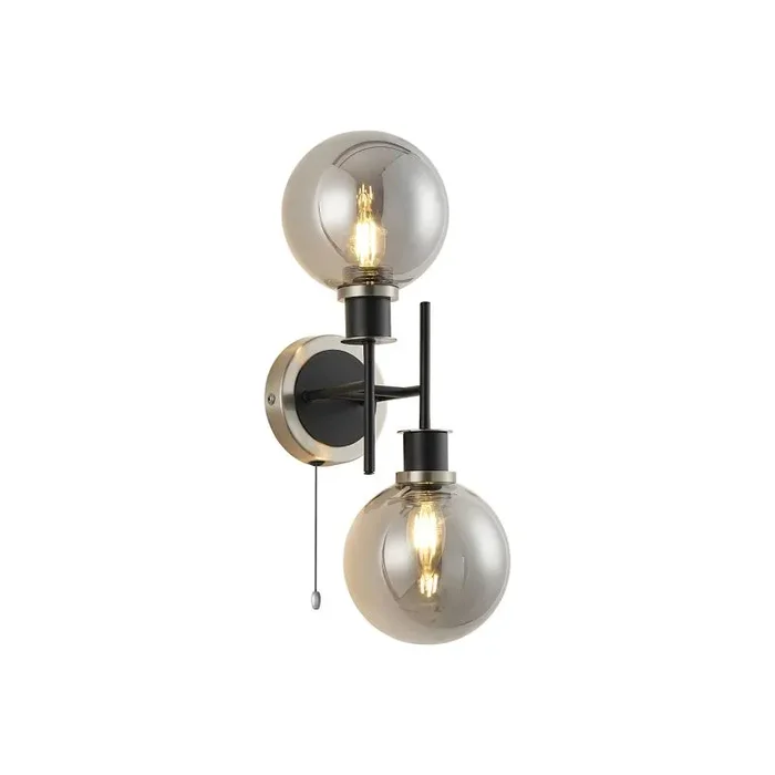 Jestero IP Switched Wall Light, 2 Light E14 IP44 With 15cm Round Glass Shade, Satin Nickel, Smoke Plated & Satin Black