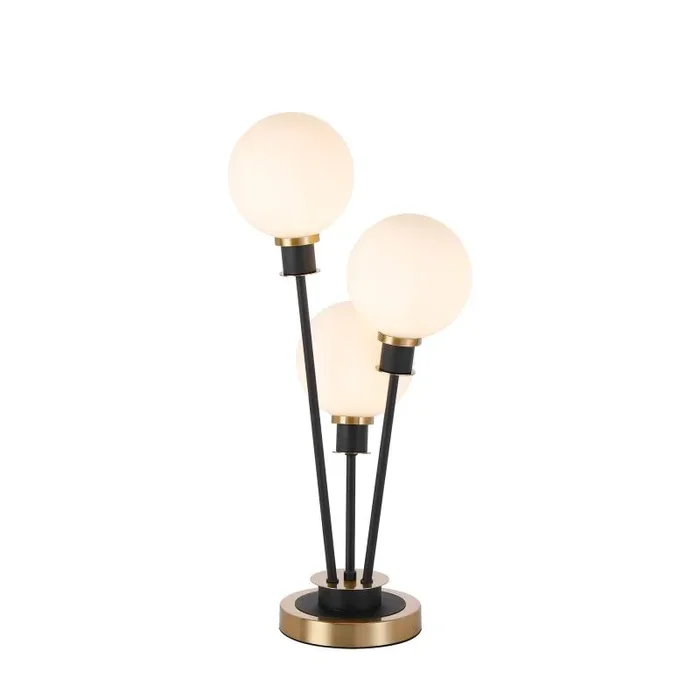 Jestero Table Lamp Touch Switch, 3 Light E14, With 15cm Round Glass Shade Brass, Opal, Satin Black