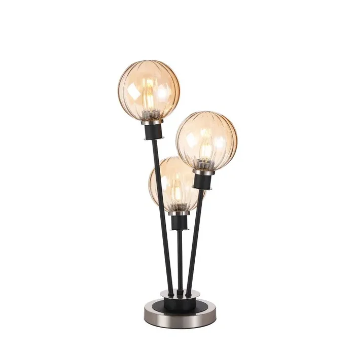 Jestero Table Lamp Touch Switch, 3 Light E14, With 15cm Round Segment Glass Shade Satin Nickel, Amber Plated, Satin Black