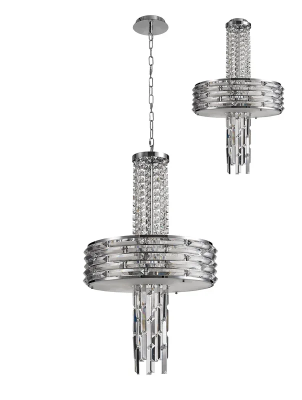 Kensington Pendant/Semi Ceiling Convertible, 7 x E14, Polished Chrome/Crystal