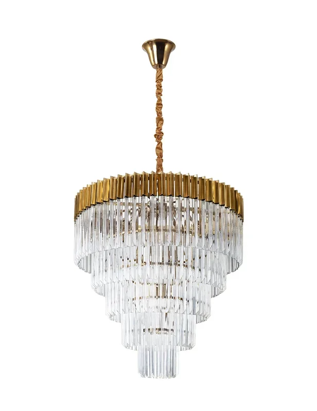 Knightsbridge Pendant Round 5 Tier 18 Light E14, Brass/Clear Glass – LO182303. Item Weight: 30.2kg