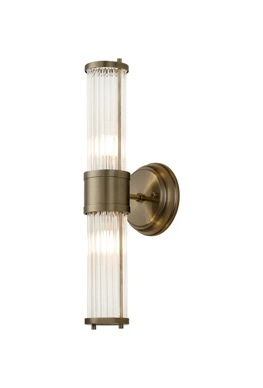 Landis 2 Light Glass Rod Up & Down Wall Light Antique Brass IP44 EMBA2199-HSA