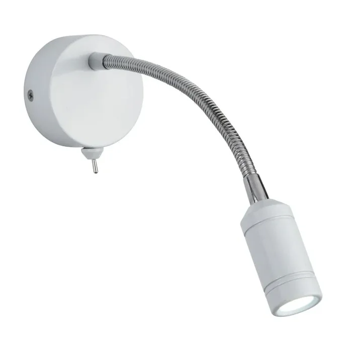 LED Adj Wall Light – White Head & Body – Chrome Flexi Arm