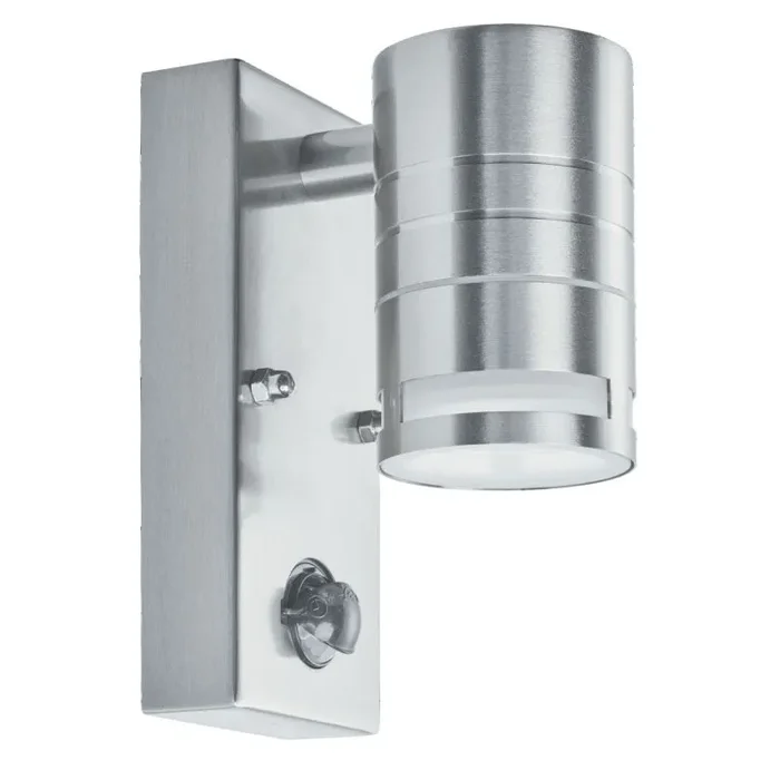 LED Outdoor & Porch (GU10 LED) – 1 Light PIR Wall Bracket, Stainless Steel, Frosted Glass