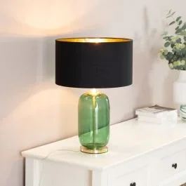 Leigh Forest Green Table Lamp with Black and Gold Shade