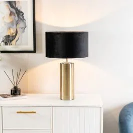 Lexy Antique Brass Touch Table Lamp with Black Velvet Shade