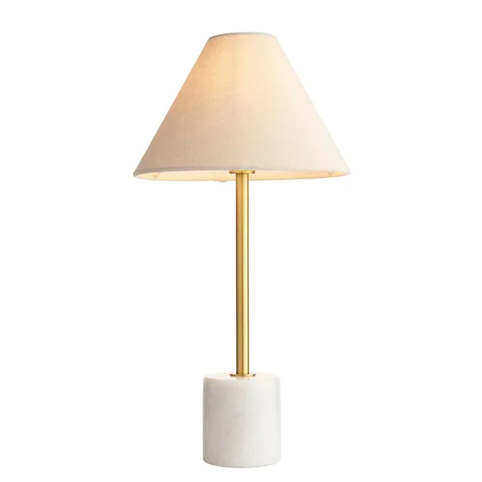 Lightologist Brushed aged brass & white marble table light with fabric shade WIN13114211