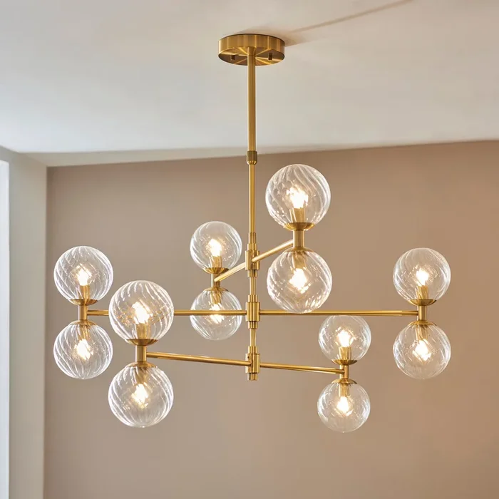 Lightologist Brushed aged Brass 12 light pendant with twisted clear glass WIN13114041