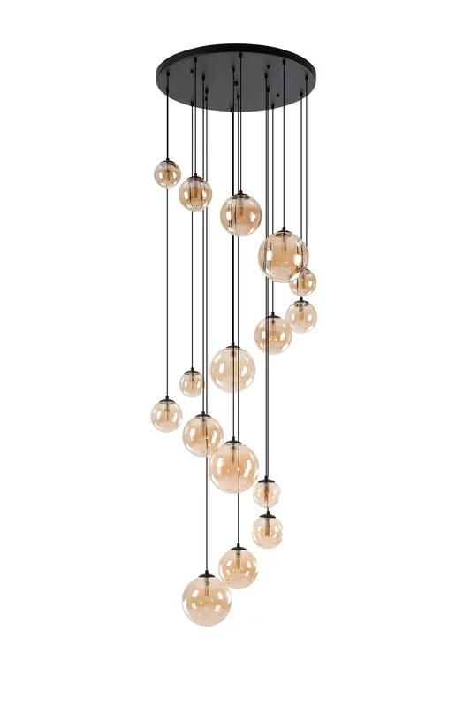 Lightologist Medway Pendant Satin Black 16 Light Pendant with Amber Plated Glass LO19043/AM3