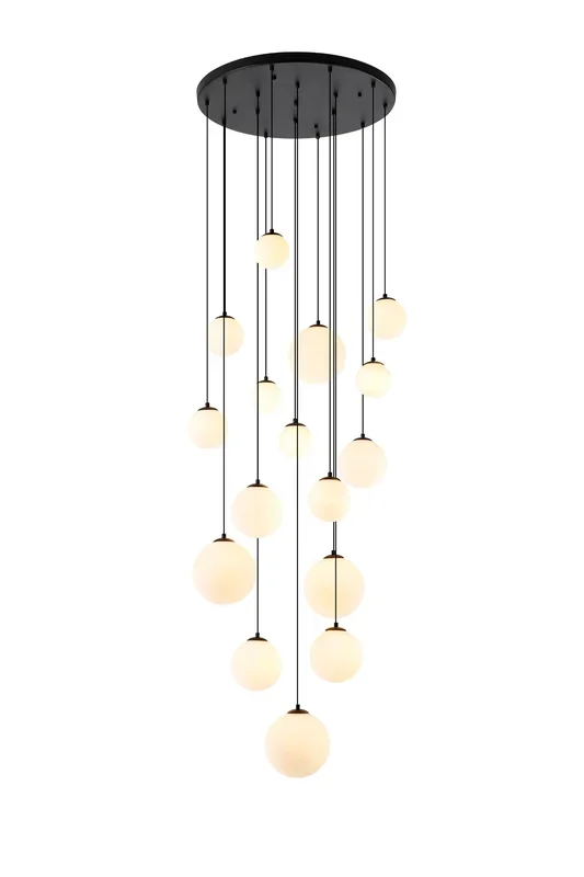 Lightologist Medway Pendant Satin Black 16 Light Pendant with Opal Glass LO19043/OP3