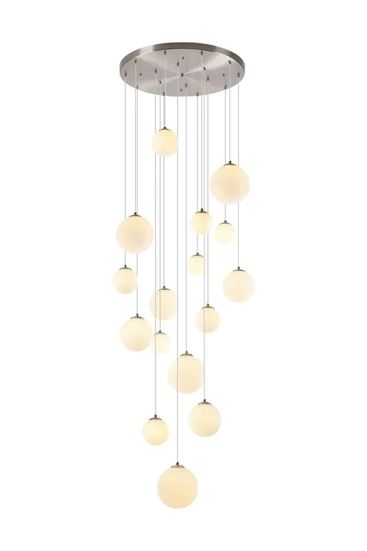 Lightologist Medway Pendant Satin Nickel 16 Light Pendant with Opal Glass LO19061/OP3