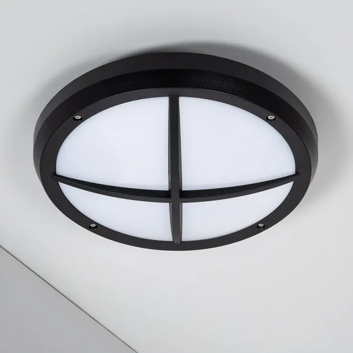 Linus 13.5W LED Round Outdoor Flush Ceiling Light – Black